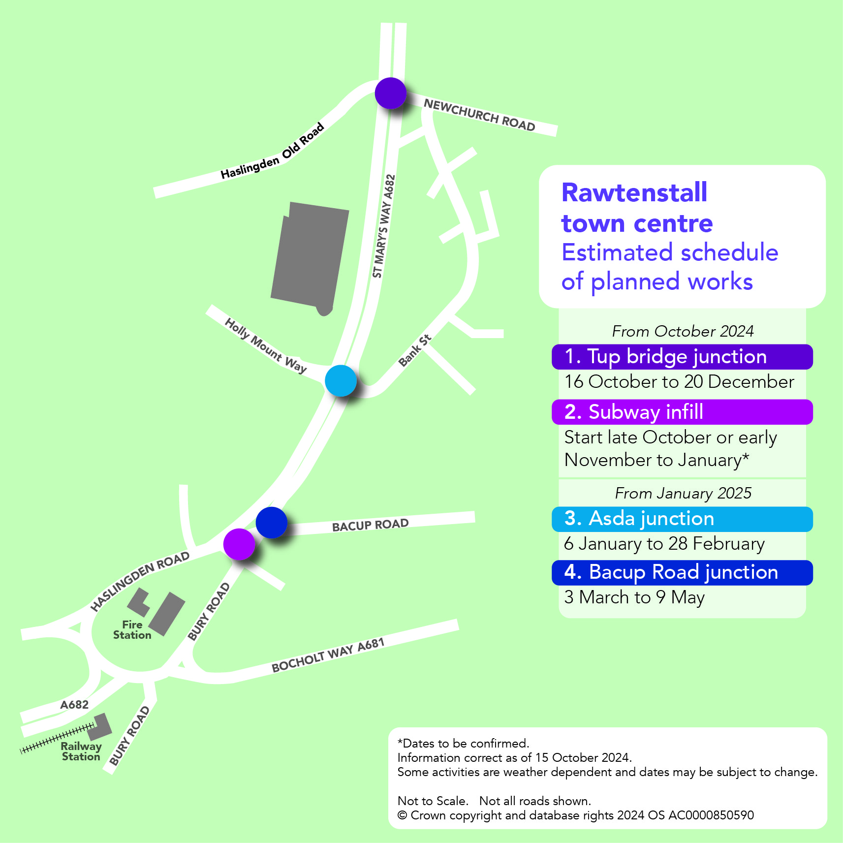 map of the planned roadworks in Rawtenstall Oct 2024